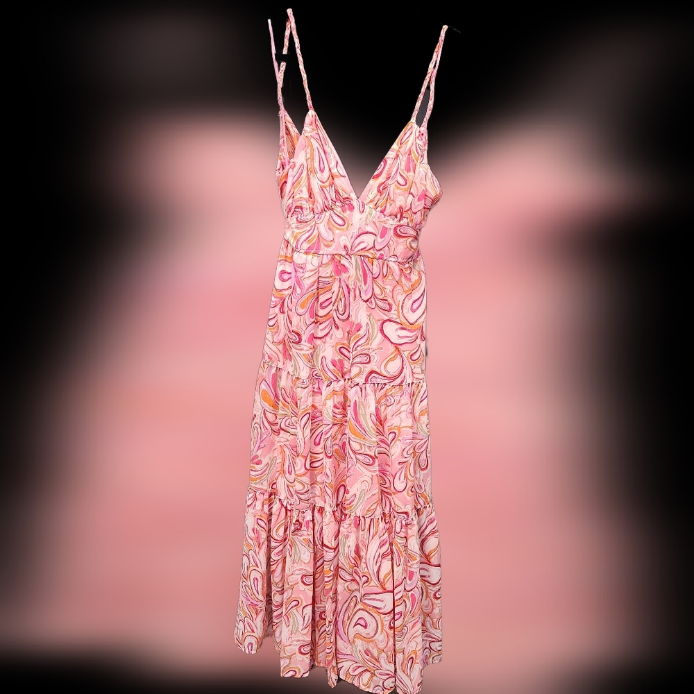 NWT Jessica Simpson Sundress M Tropical Floral Maxi Long Back Tie Smocked Pink